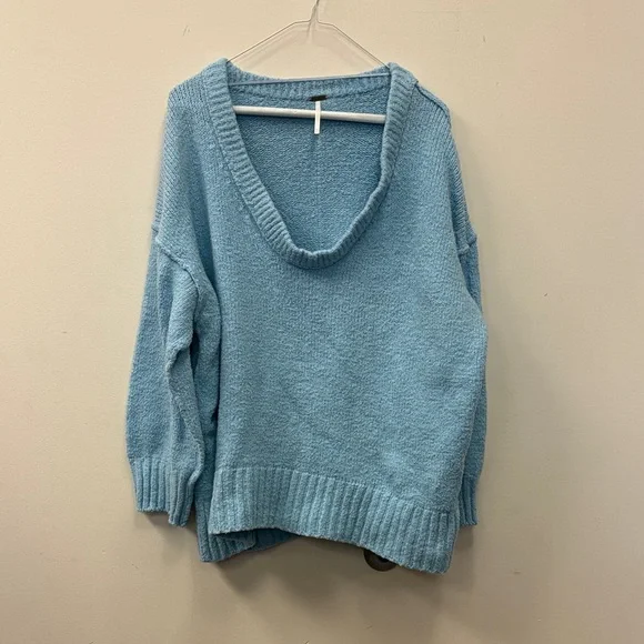 Free People Blue Brookside Tunic Oversized Scoop Neck Sweater Size Medium - Picture 7 of 10